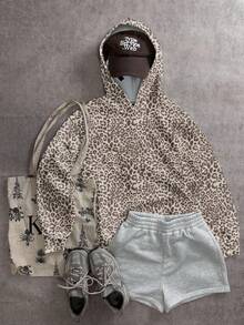 Attitoon 经典休闲豹纹女式卫衣，Y2K风格，街头风，复古风，返校季，秋季，度假，休闲，教师季，秋冬季，校园风，乡村风，嘻哈风 - 彩色 - 查看 1