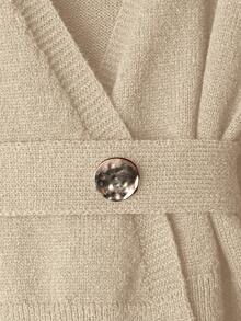 GlowEve Cardigan Wanita Polos Sederhana dengan Hem Asimetris, Musim Gugur/Dingin - Aprikot - View 5