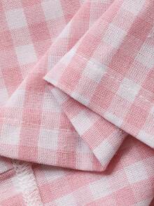 DAZY 2 件套青少年女孩圆领针织印花长袖 T 恤 + 编织格子裤家居服套装，秋季 - 粉色 - 查看 7