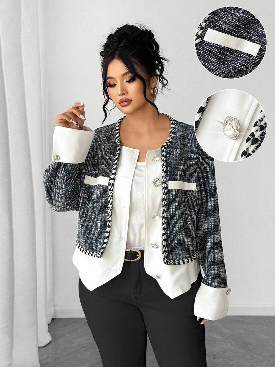 Elenzga Elegante, lässige Jacke in Große Größen für anspruchsvolle, reife Damen - Blau-Weiß - Übersicht 1