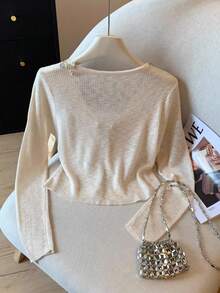 SHEIN Frenchy Camiseta casual con cordones y decoración de colgante para mujer