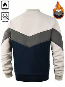 Manfinity Homme 男士秋冬开襟羊毛拼接夹克，带保暖内衬和立领，冬季外套，男士拉链夹克，男士保暖夹克，男士街头风夹克，男士飞行员夹克 - 彩色 - 查看 2