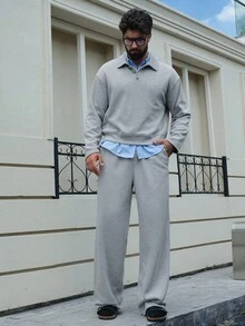 DAZY Herren graues Crop Top mit Metallknöpfen, kombiniert mit Poloshirt, Herbst - Grau - Übersicht 5