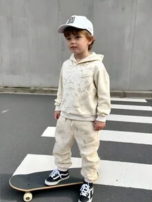SHEIN Coolqubz 2pcs/Set Young Boy Casual Solid Color Tie-Dye Sweatshirt + Pants, Suitable For Daily, School, Travel, Outdoor Play, Spring Autumn Fall, Back-To-School - Apricot - View 8