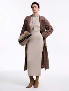 SHEIN X Jwoww Aalyst Vestido de punto de cuello alto de manga larga de mezcla de lana para mujer - Marrón Mocha - Ver 6