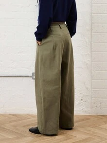 COUREZ Low Rise Baggy Balloon Trousers With Front Pleat Detail /Y2K Going Out Outfits Fall Women Clothes Winter Clothes For Women Gothic Club Outfits Women Sexy - Army Green - View 7