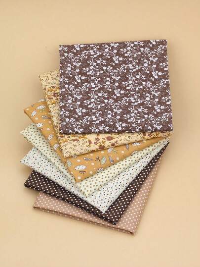 7pcs Set Quilting Fabric Squares, 100% Precut Patchwork, Plaid Pattern, Hand Wash Only, With Assorted Floral And Polka Dot Designs For DIY Crafts