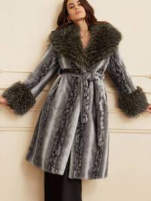 GENKIRA 2025新款仿狐狸毛大衣女款水貂皮大衣全貂皮大衣中长款皮草夹克 - 灰色 - 查看 3
