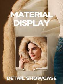 Anewsta 女式纯色仿毛领长袖夹棉大衣 - 米色 - 查看 5