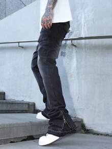 Manfinity EMRG Quần Jeans Nam Màu Trơn Túi Cũ Thường Ngày Đa Năng - màu đen - Xem 5