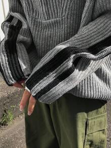 FRIFUL Women Solid Color Splice Front Zipper Long Sleeve Casual Sweater,Fall Clothes - Grey - View 6