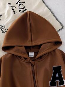 Sparklyn 女孩休闲日常运动棕色长袖连帽拉链连体裤，舒适腰部抽绳简约连体裤，秋季