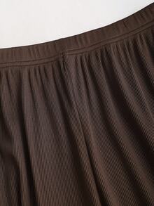 Sweetra Women's New Autumn/Winter Basic Versatile 2 Pieces Set, Metal Decor Asymmetrical Open Shoulder Long Sleeve Top & Casual Straight Wide-Leg Pants Suit