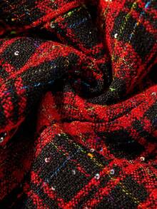 Wildy 女士时尚格子印花抹胸迷你连衣裙 - 酒紅色 - 查看 7