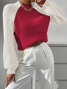 EMERY ROSE Suéter de mujer de moda casual con cuello alto, manga larga y bloque de color - Multicolor - Ver 3