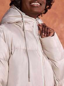 EURMUSE Puffer Jacket With High Collar And Front Zipper, Warm And Puffy Winter Outerwear, Waterproof Fabric - Beige - View 4