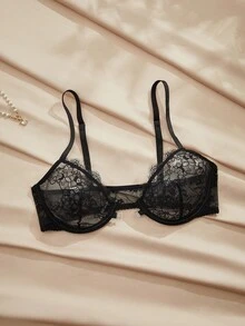 Charlaine 1pc Black Front-Closure Underwired 3/4 Cup Lace Trim Bra, Everyday Wear, Office, Casual, Alluring, Backless - Black - View 8