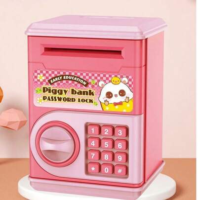 Caja de dinero realista de depósito y retiro para niños, Alcancía inteligente con contraseña y diseño de dibujos animados, Caja de almacenamiento de monedas con contraseña creativa, Juguete de regalo de cumpleaños para niños de jardín de infantes