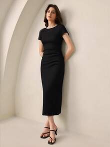 BizChic 2025秋冬新款优雅通勤、约会、度假露肩长裙，现代优雅都市浪漫西部朋克Y2K乡村音乐节复古风格韩国机场旅行街头婚礼嘉宾生日万圣节商务休闲办公室约会派对郊游机场返校秋冬女装 - 黑色 - 查看 8