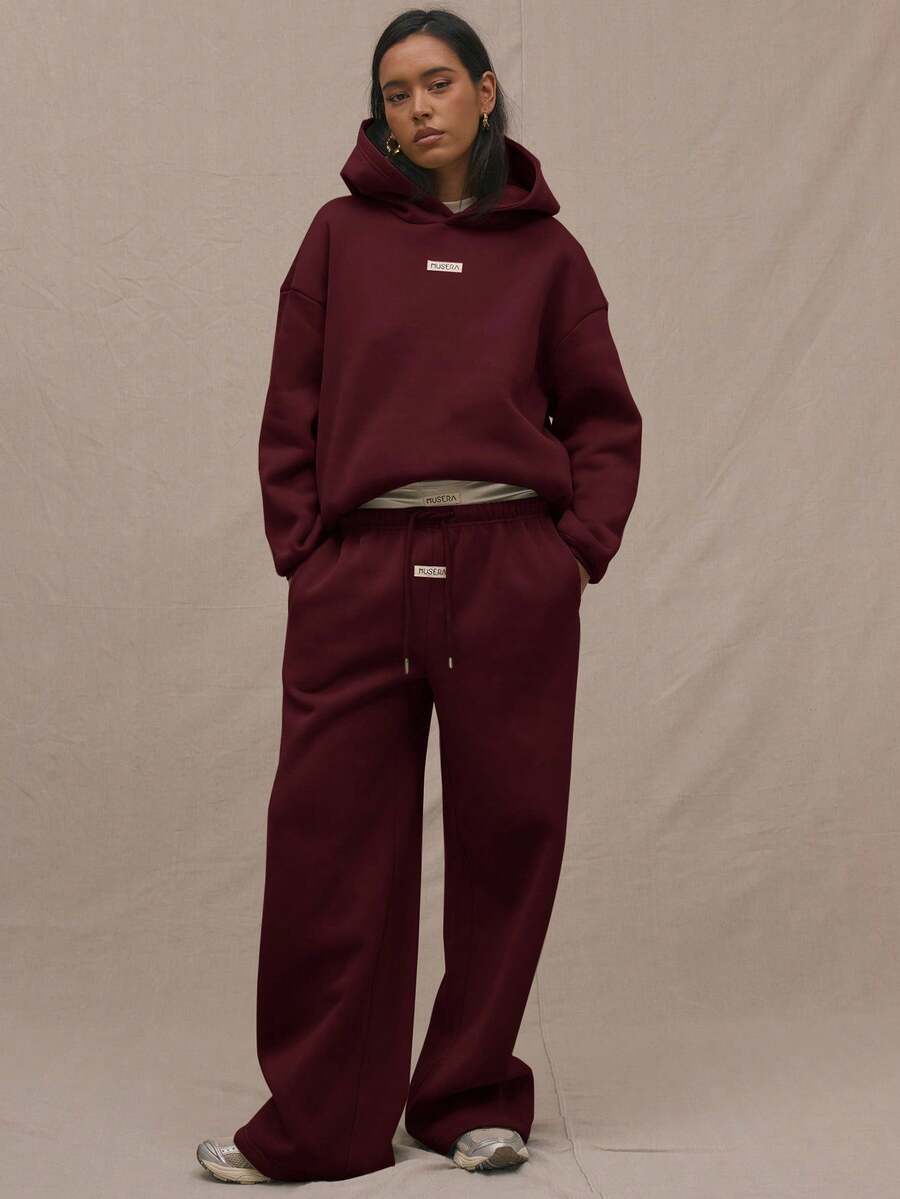 MUSERA Drawstring Straight Leg Sweatpants Vacation Airport Casual Cute 90's Y2k Graduation, Spring - Burgundy - View 1