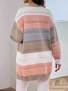 SHEIN Maternity Striped Contrast Color Loose Mesh Casual Cardigan - Multicolor - View 2