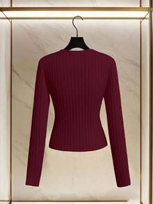 Franclia Áo chui đầu dệt kim thanh lịch dành cho nữ, giản dị & đa năng, phong cách Pháp lãng mạn, mùa thu/đông - Màu Đỏ Sâu - Xem 2
