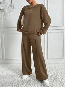 Chiquease Bộ 2 áo dài tay thường ngày và quần dài rộng rãi cho nữ - Lạc đà - Xem 6