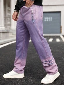 Manfinity LEGND Men's Personalized Washed Purple High Street Loose Straight Jeans - Purple - View 1