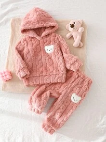 SHEIN Playful Pals 2 件套女婴春秋休闲风格套装保暖长袖上衣和长裤 - 粉色 - 查看 4