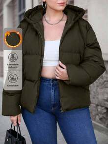 EURMUSE Áo khoác trùm đầu có khóa kéo trơn cỡ lớn mùa đông - xanh quân đội - Xem 1