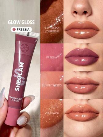 Brillant à lèvres Power Bouquet - Brillant à lèvres teinté hydratant Freesia brillant, sans coller, à l'huile plumping, avec extrait de Freesia pour les soins des lèvres. Marque de maquillage beauté cosmétique pour femmes et filles, parfait pour l'automne et l'hiver, idéal pour le style Y2K, , convient pour un cadeau d'anniversaire, de Noël ou pour une fête.