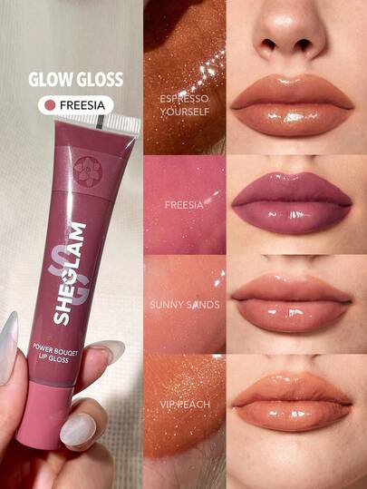 Brillant à lèvres Power Bouquet - Brillant à lèvres teinté hydratant Freesia brillant, sans coller, à l'huile plumping, avec extrait de Freesia pour les soins des lèvres. Marque de maquillage beauté cosmétique pour femmes et filles, parfait pour l'automne et l'hiver, idéal pour le style Y2K, , convient pour un cadeau d'anniversaire, de Noël ou pour une fête.