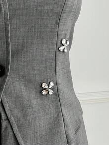 SHEIN MOD 女士加大码优雅通勤灰色无袖薄款西装外套 - 灰色 - 查看 3