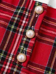 SHEIN Tween Girls' Vintage French Plaid Ruffle Trim Fitted Christmas Red Dress, Suitable For Christmas, Parties, Casual Wear, Autumn/Winter Fall - Red - View 5