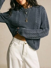 SoleilVie 圆领水洗毛衣，秋冬 - 黑色 - 查看 4