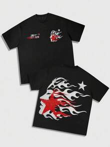 ROMWE MEN Street Life Áo thun nam tay ngắn họa tiết Gothic, thích hợp mặc hàng ngày vào mùa xuân và mùa hè, Halloween - màu đen - Xem 1