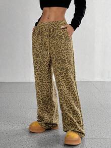 StreetHx Pantalones anchos de estilo vintage con estampado de leopardo, diseño suelto y estilizador, estilo callejero
