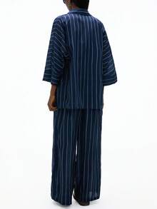 Aveloria Affinna 2pcs/Set Striped 3/4 Sleeve Loose Pants Commuting Elegant Women Outfit - Multicolor - View 2