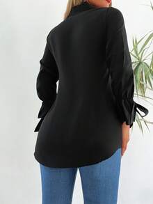 EURMUSE Women's Solid Color Drop Shoulder Fitted Rhinestone Embellished Long Sleeve Casual Shirt - Black - View 2