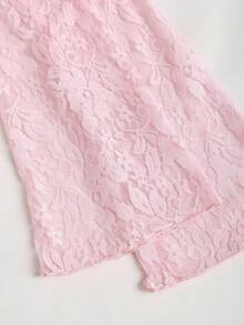 Sweetra Y2K Aesthetic Sheer Pink Lace Cardigan With Bell Sleeves, Women's Top For Autumn - Pink - View 6