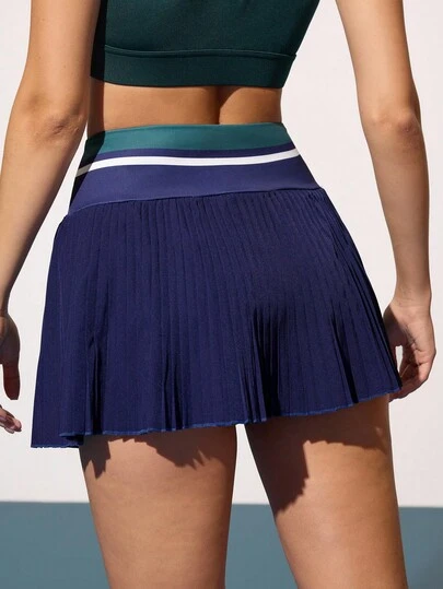 CourtClass 夏季撞色腰带百褶运动裙短裤