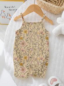 SHEIN LMoss Kids 可愛波西米亞碎花女嬰連身褲 米色 夏季 莊重 度假休閒 秋季穿搭 舒適好穿 時尚圖案服飾 返校季 - 彩色 - 查看 5