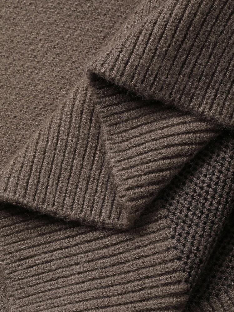 Men's Artistic Letter Jacquard Brown Sweater, Autumn/Winter