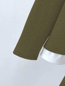 大码撞色二合一长袖半拉链上衣和裤子休闲套装，秋冬 - 彩色 - 查看 4