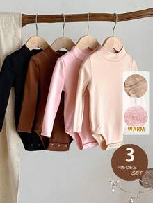 LMoss Kids 4件套女婴纯色针织休闲连体衣套装，秋冬季 - 彩色 - 查看 3