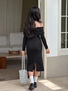 DAZY 秋季女童休闲连衣裙 - 黑色 - 查看 5