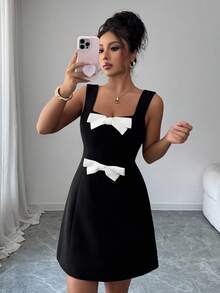 DAZY Women's Sleeveless Bow Decor Short Dress Cocktail Dress - Black - View 7