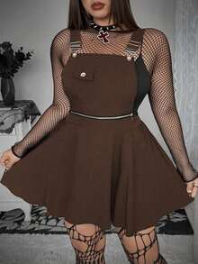 SHEIN Whyspr Plus Size Halloween Fashionable Dark Style Suspender Dress - Khaki - View 3