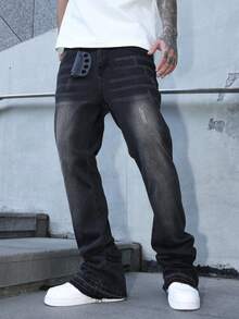 Manfinity EMRG Quần Jeans Nam Màu Trơn Túi Cũ Thường Ngày Đa Năng - màu đen - Xem 7