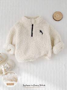 Cozy Pixies Baby Boys Cartoon Horse Embroidered Stand Collar Thermal Lined Zip-Up Hoodie Sweatshirt, Fashion Casual Warm Outerwear - Beige - View 3